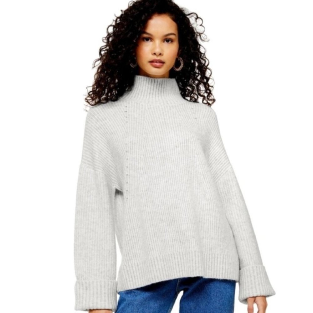 Topshop Grey Super Soft Funnel Neck Sweater